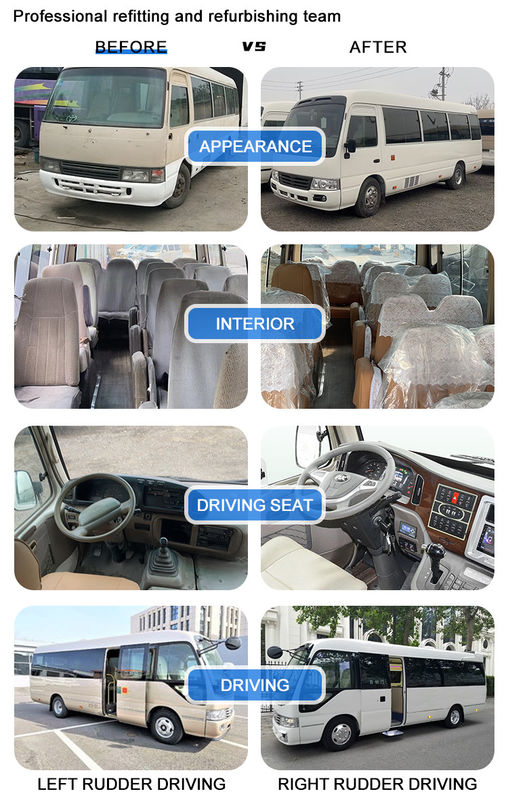 30-Sitzer Toyota Coaster Bus mit Doppelkreisluftbremse und hoher Geschwindigkeit von 69 Km/h